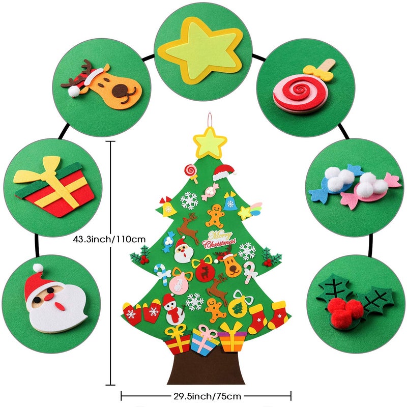 TOBEHIGHER DIY Felt Christmas Tree - 3.6 FT, 41 Piece Ornament Set, 3D Design, Reusable Adhesive Pads, Green, Life-Size, Unisex, Christmas Theme, Art & Craft Kit for Kids - Image 3